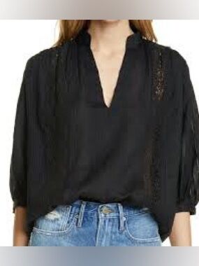 Frame Cali Lace Black sheer blouse with amazing details. size m. very flowy!